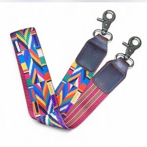 Geometric Strap with Brown Leather Handbag or camera, purse replacement strap